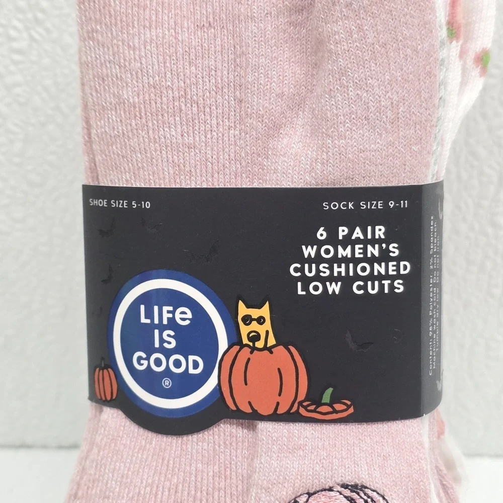 Life is Good Women's Cushioned Low Cut Socks 5 Pairs Size 5-10 Pink Halloween